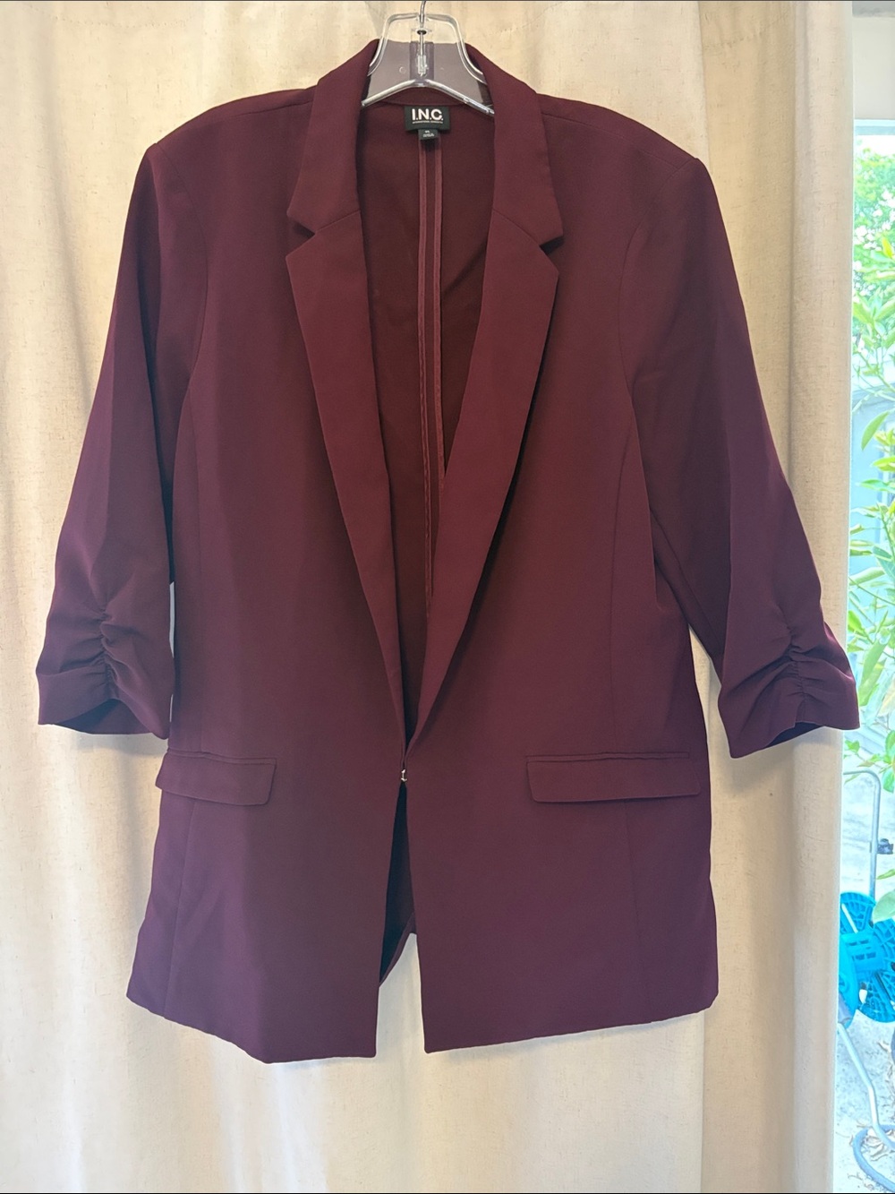 INC International Concepts Maroon Open-Front Blazer with Rolled Sleeves